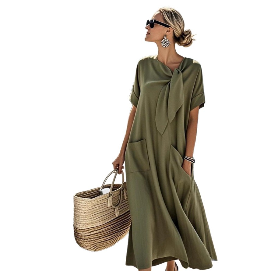 Bow-Tie Neck Long Sleeve Short Sleeve Dress
