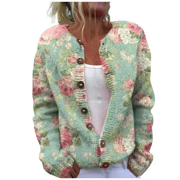 Women's Floral Print Button-Down Cardigan