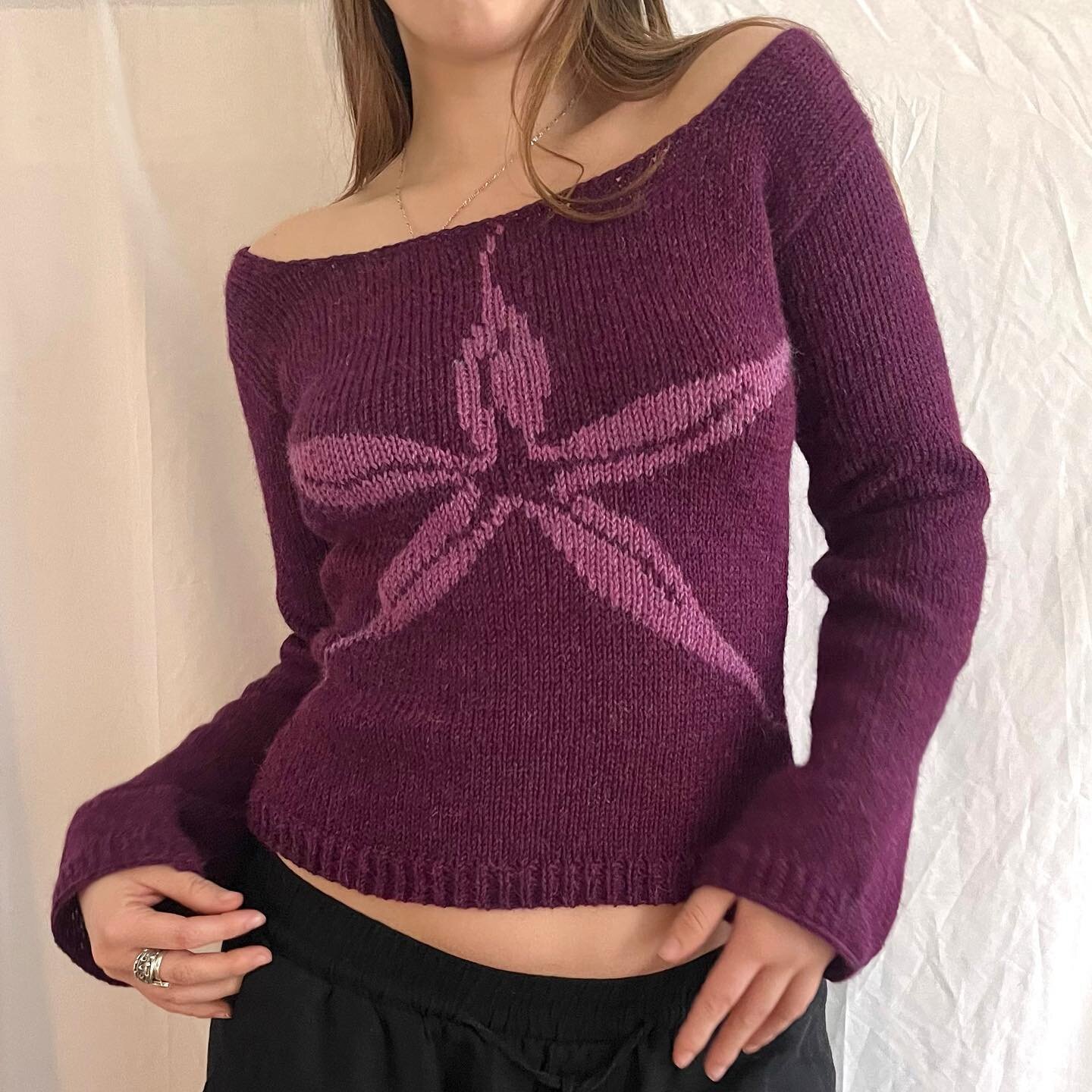 Dark Style Jacquard Crewneck Knit Top Long Sleeve Cropped Pullover