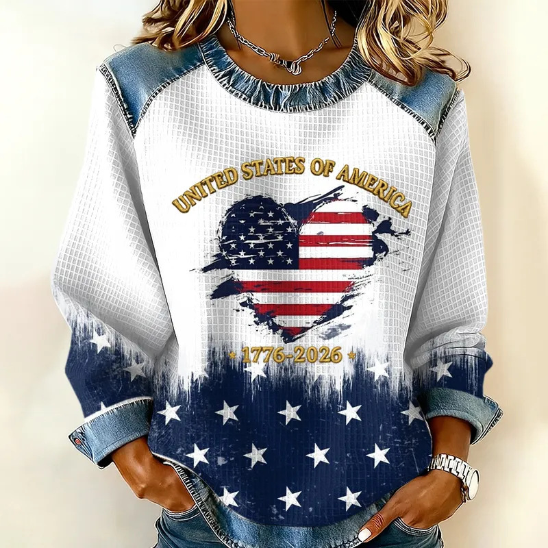 Women's Heart USA Letter Star Print Sweatshirt