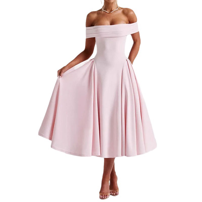 Women's Off-Shoulder Long Evening Dress with Waist-Cinching