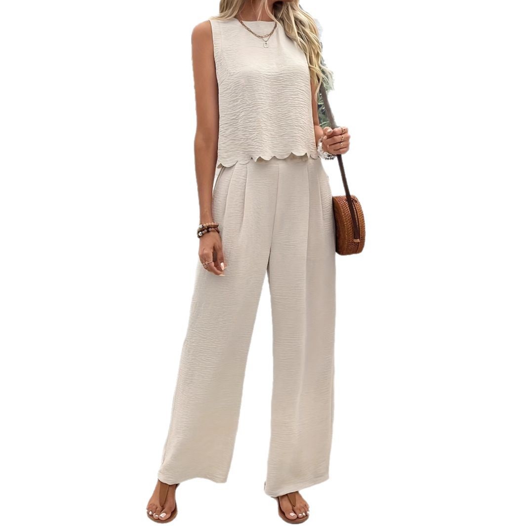 Women's Sleeveless Tank Top and Long Pants Two-Piece Set Solid Color