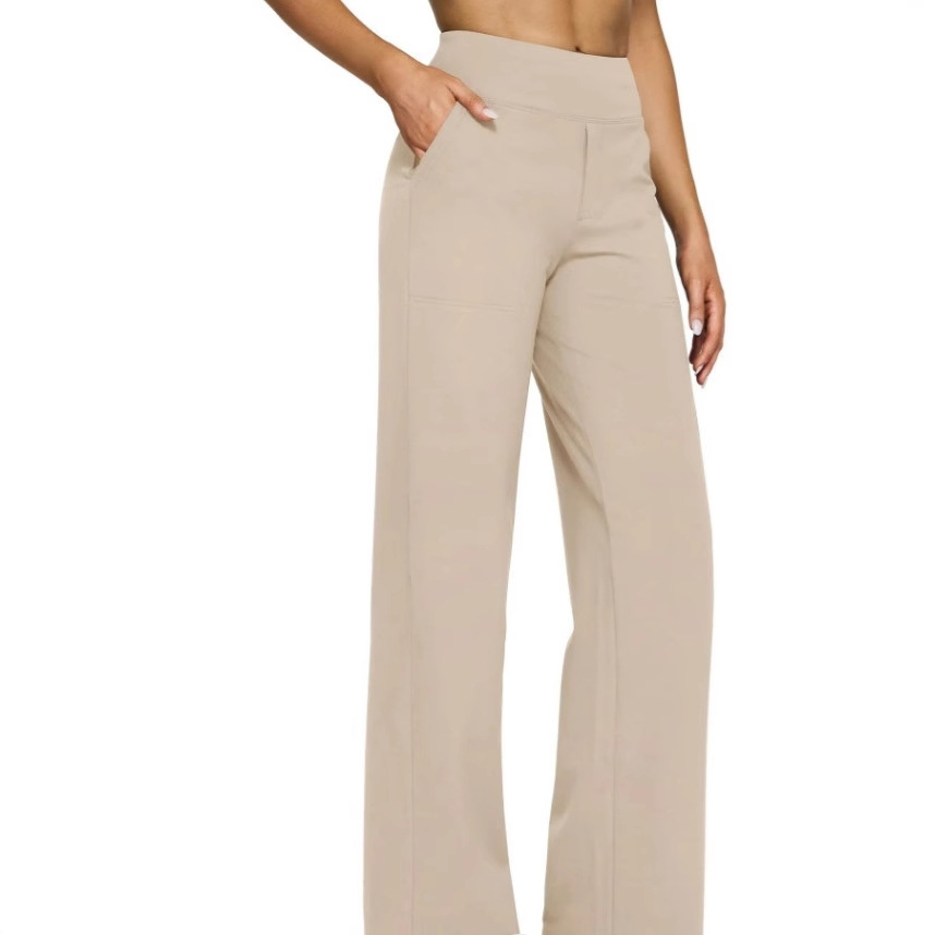 High-Waist Straight-Leg Yoga Pants with Pockets