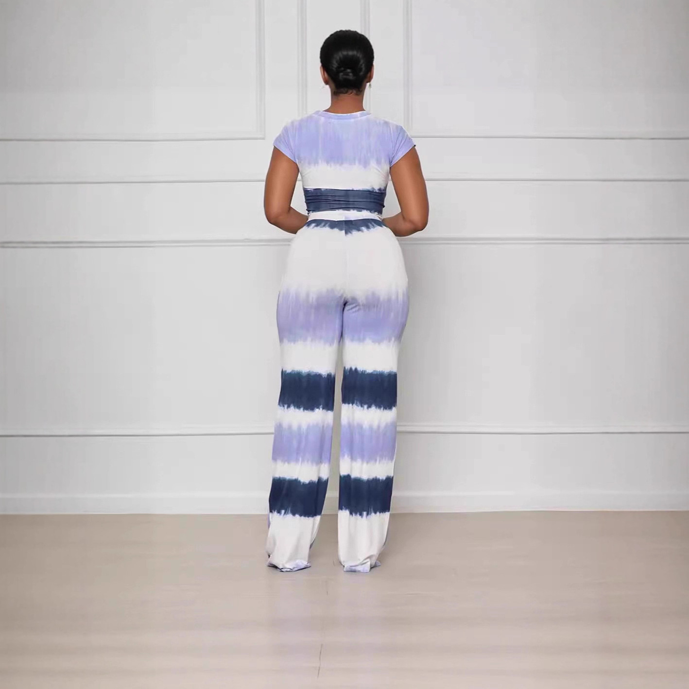 Women's Tie-Front Cutout Straight-Leg Gradient Pants Set