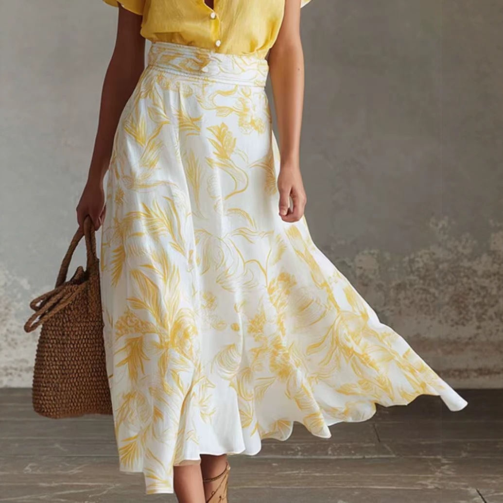 Women's Colorblock Shirt and Skirt Two-Piece Set Casual Spring Summer