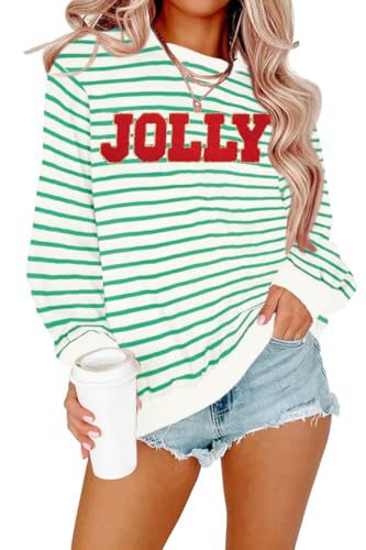 Striped Letter Merry Print Crewneck Sweatshirt