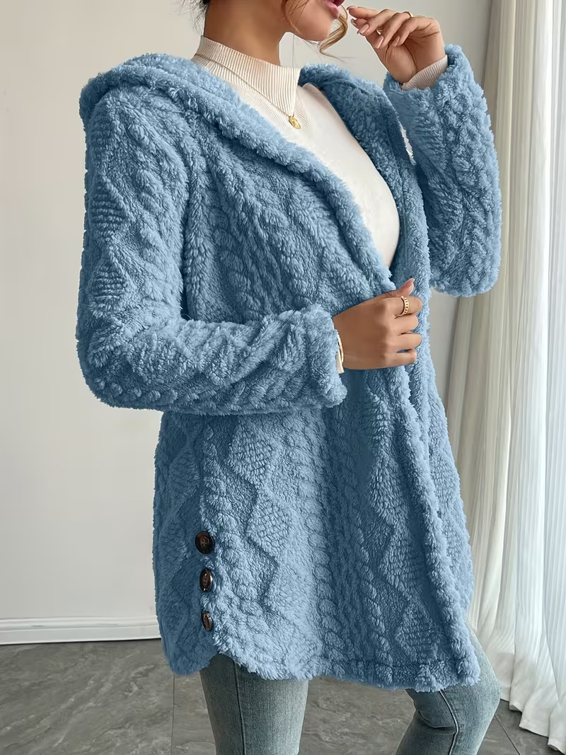 Women's Hooded Double-Sided Fleece Cardigan Long Sleeve Casual Warm Jacket