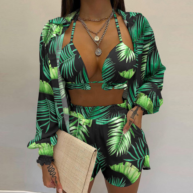 Women's Printed Cami Shirt and Shorts 3-Piece Set