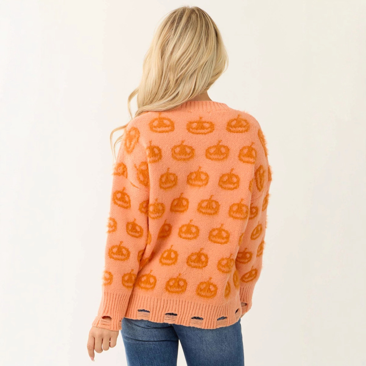 Halloween Jacquard Crewneck Pullover Sweater for Women Long Sleeve