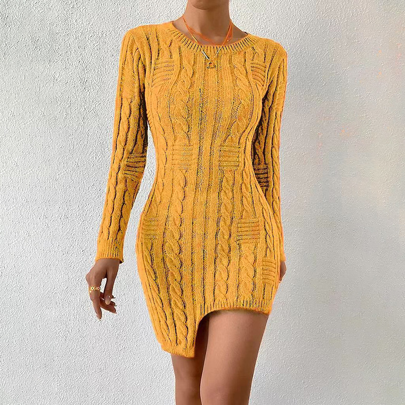 Crewneck Knit Sweater Dress Slim Bodycon Midi Pullover