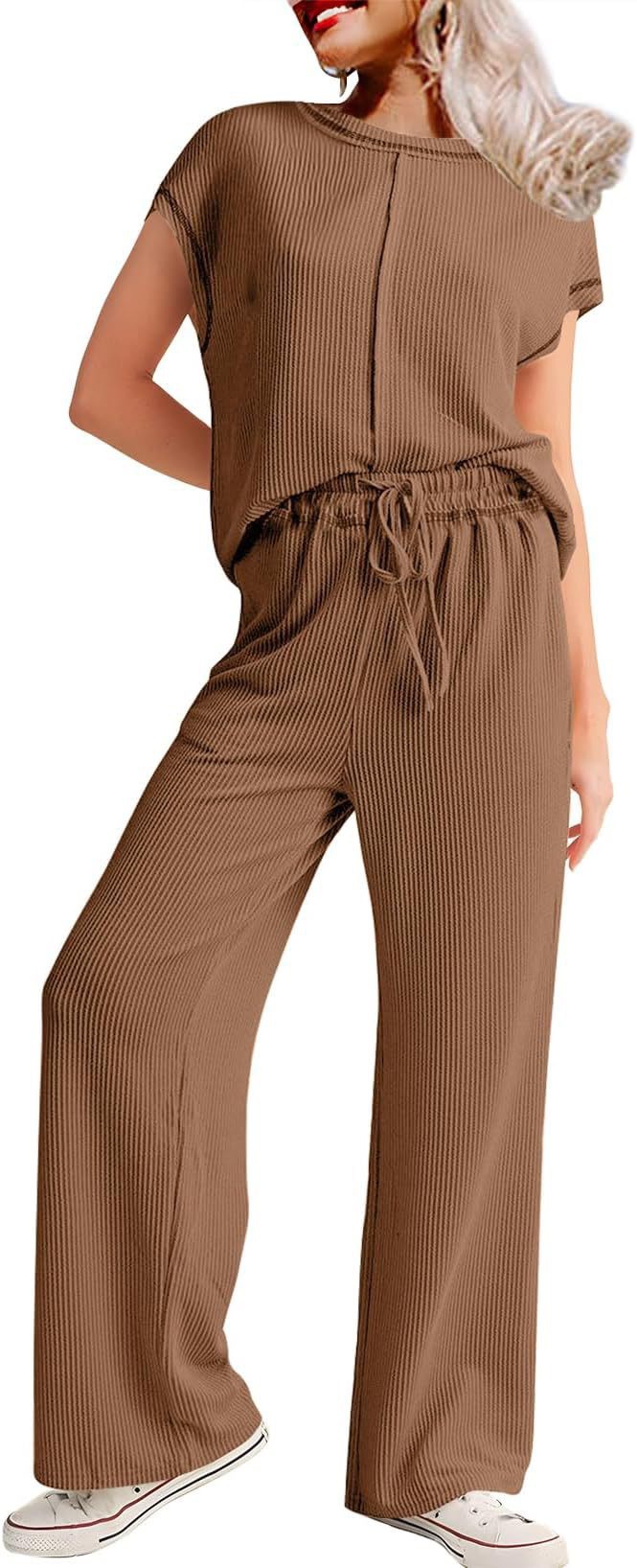 Women's 3/4 Sleeve Two-Piece Pants Set Casual Loose Slimming Long Pants
