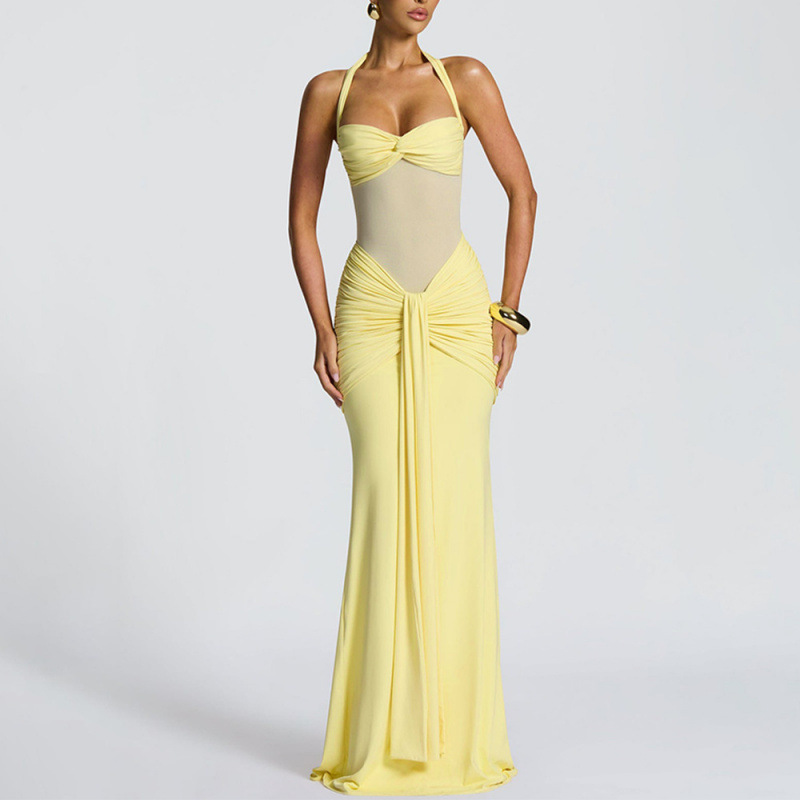Ruched Open-Back Bodycon Maxi Dress