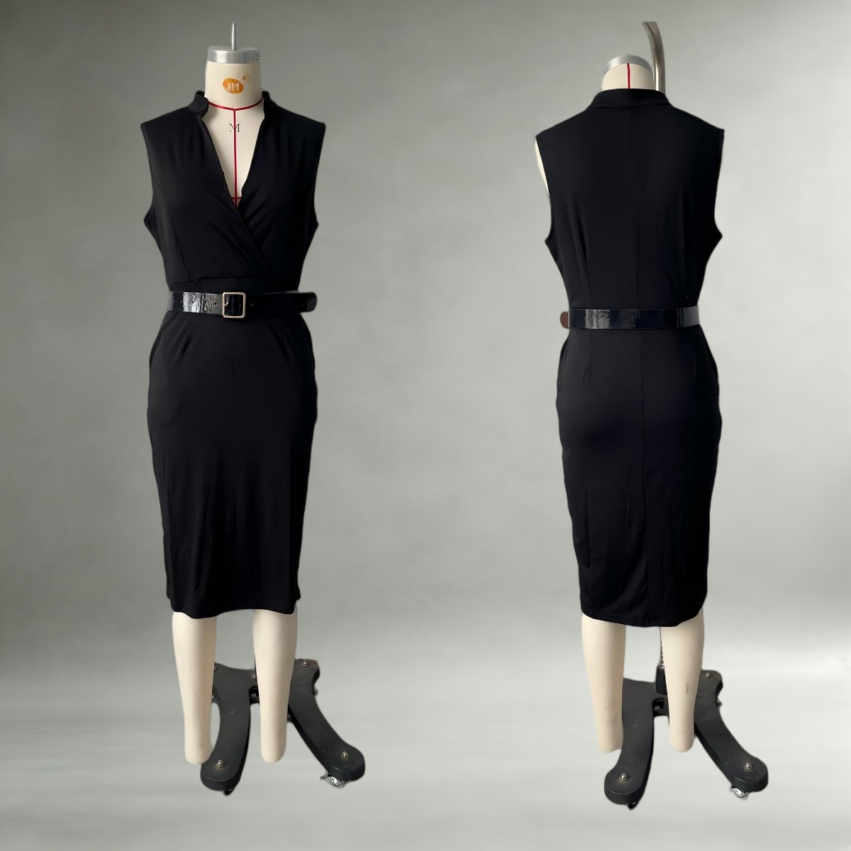 Elegant Sleeveless Pocket Dress with Belt