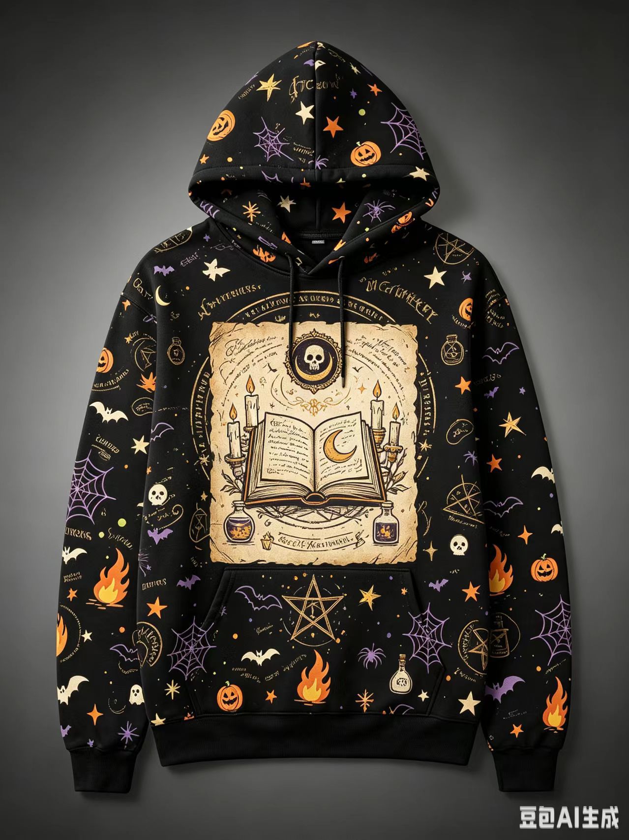 Women's Halloween Print Hoodie Cat Ghost Pullover