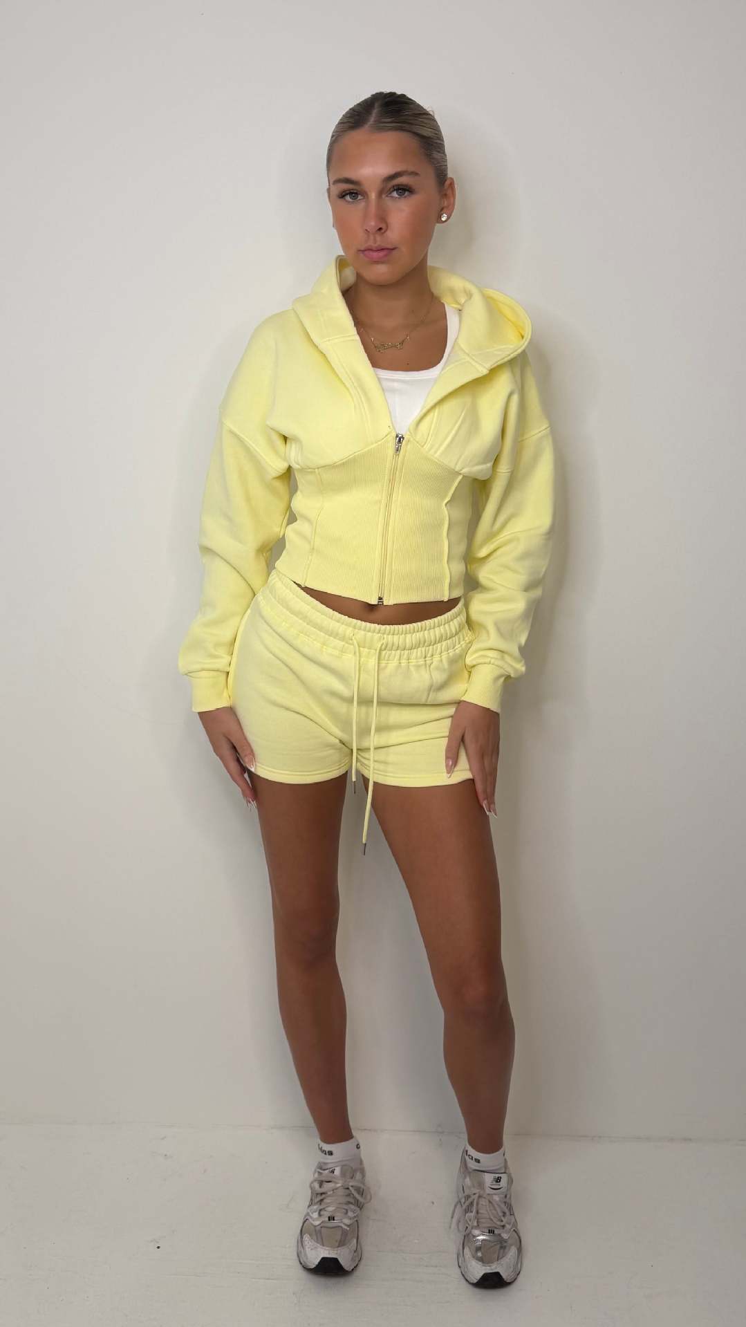 Women's Ribbed Colorblock Hooded Cardigan and Straight Shorts Two-Piece Set