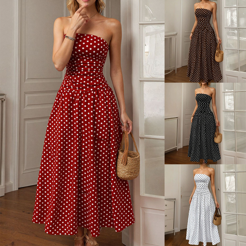 Polka Dot Halter Neck Bodycon A-Line Maxi Dress