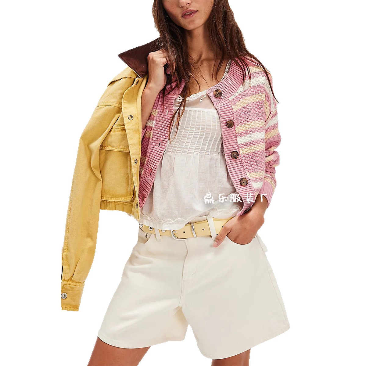 Striped Colorblock Knit Cardigan Button-Up Women's Sweater