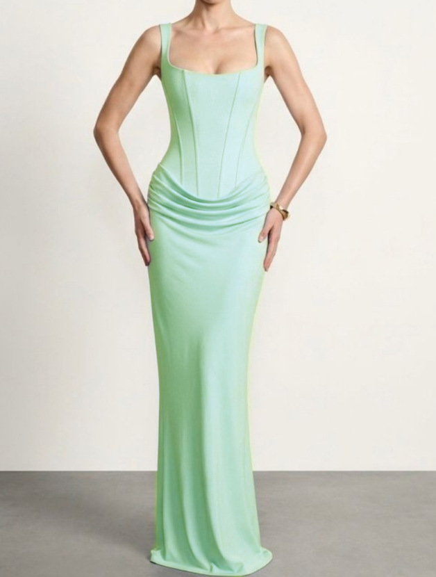 Women's Sleeveless Bodycon Maxi Dress with Corset Detail