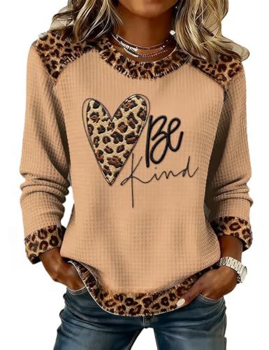 Women's Heart Leopard Print English Waffle Graphic Sweatshirt