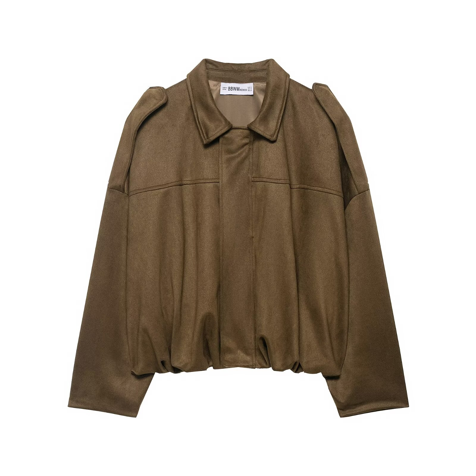 Suede-Feel Faux Leather Bomber Jacket with Collar