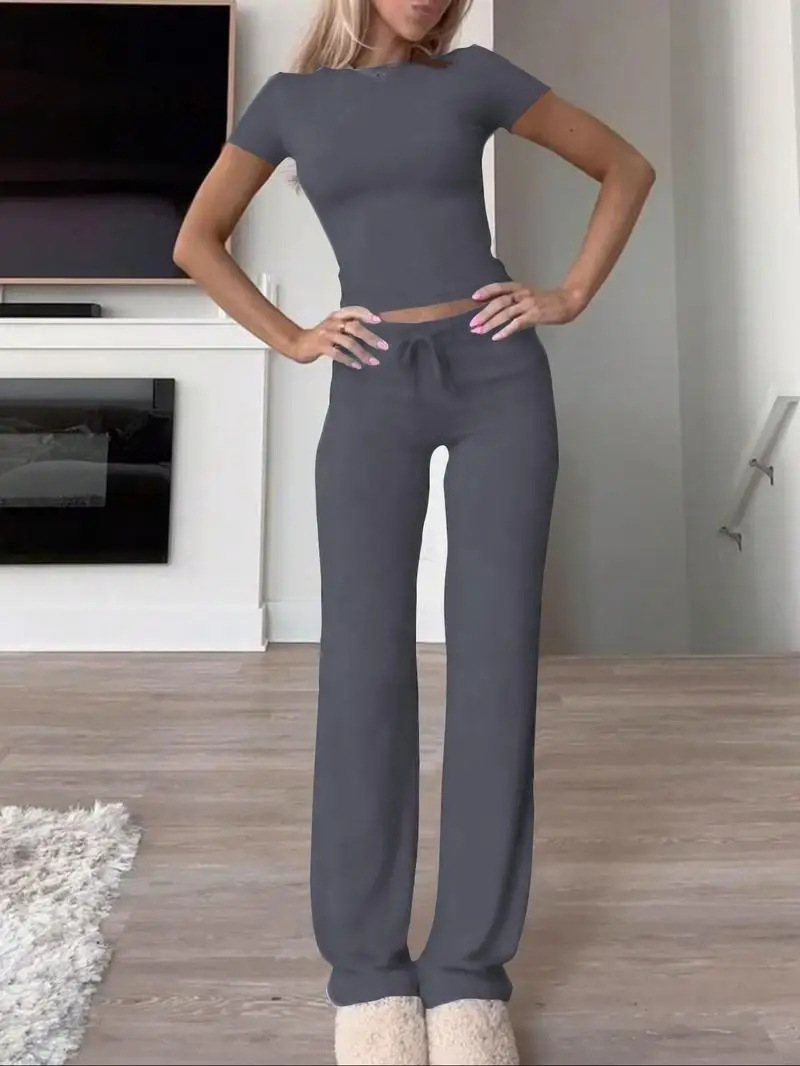 Women's Casual Two-Piece Set Short Sleeve Top & Long Pants