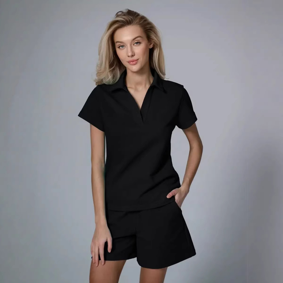 Women's Casual Summer T-Shirt Two-Piece Set Solid Color Short Sleeve