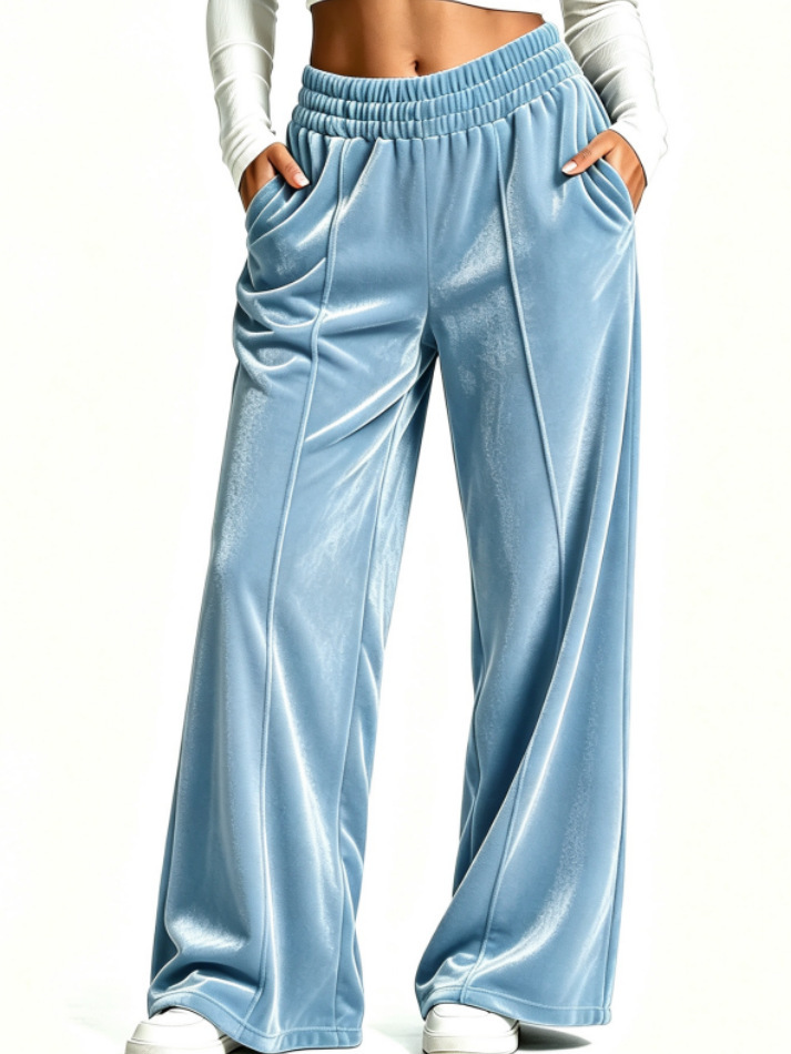 Women's Velvet Wide-Leg Pants Loose Fit Commuter Casual Drapey