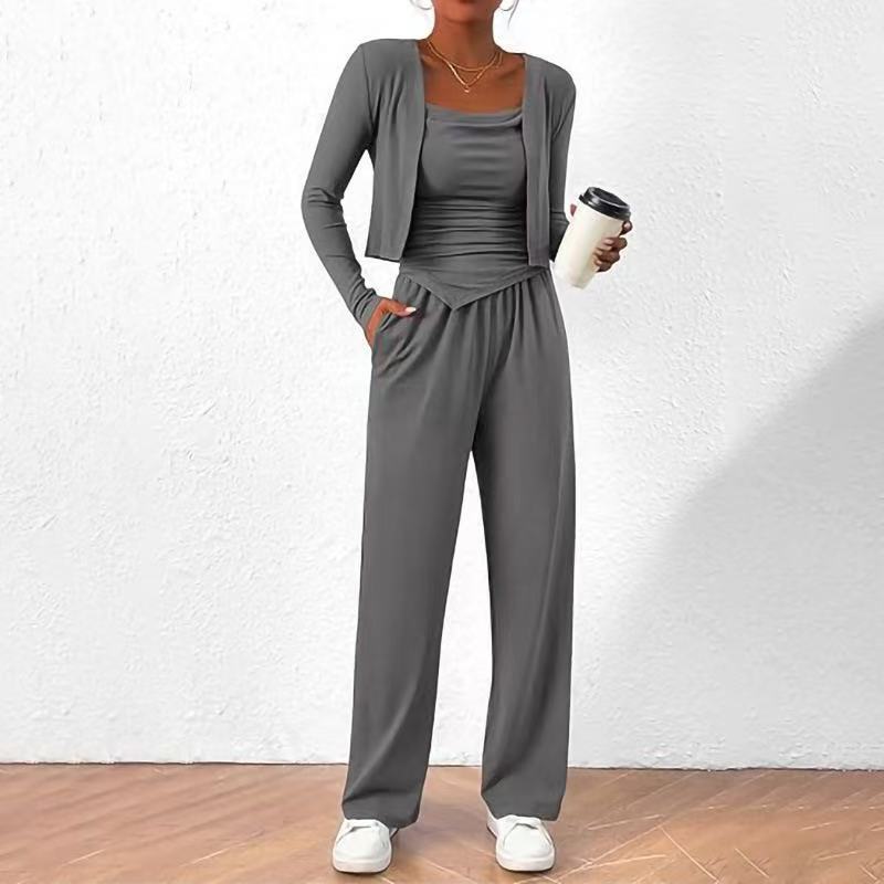 Women's 3-Piece Lounge Set: Zip Cardigan, Cami & Pants