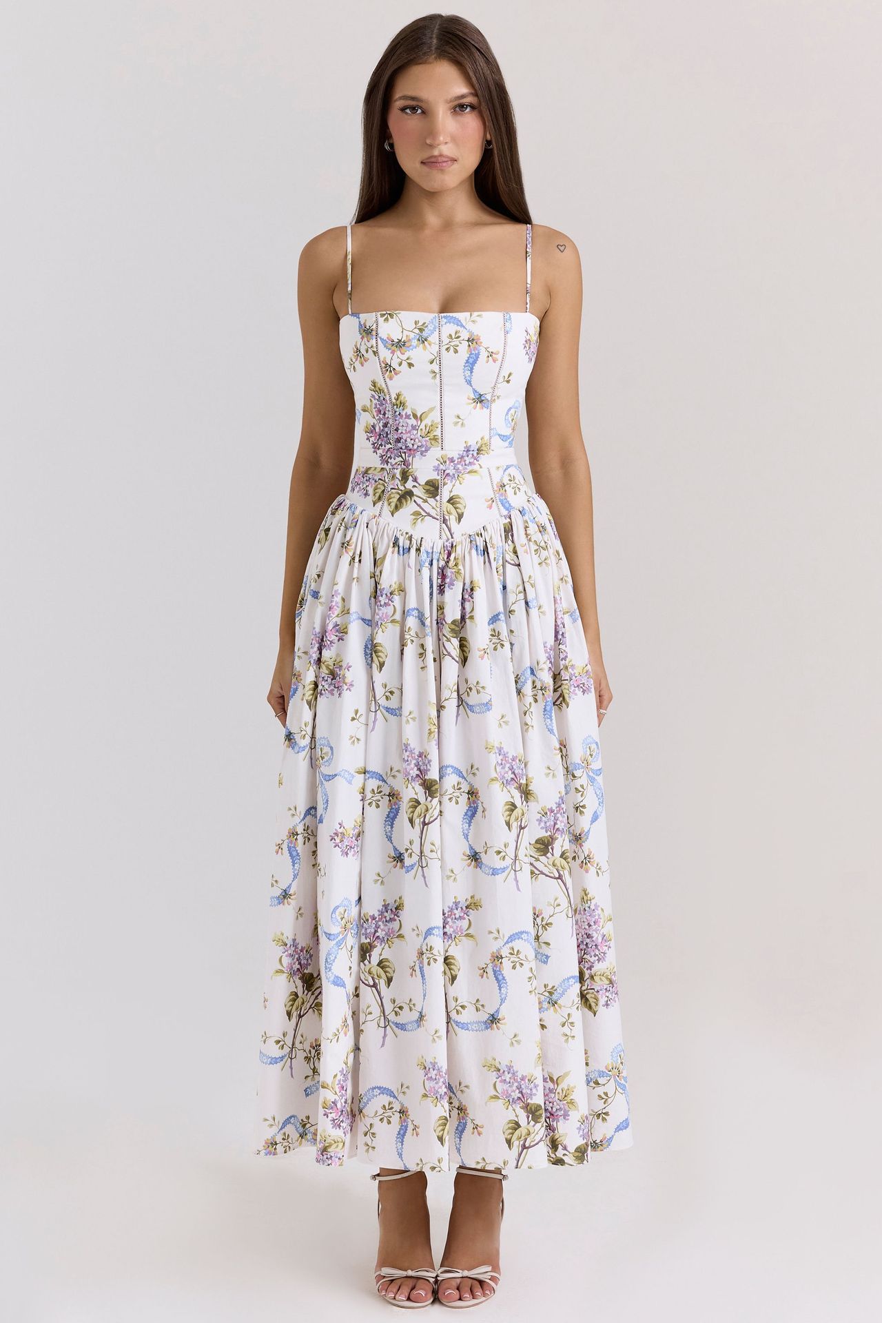 Elegant Floral Sleeveless Slip Dress Slimming A-Line Midi