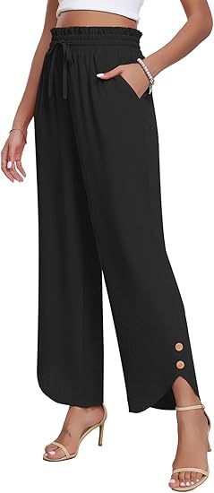 Women's High-Waist Wide-Leg Pants with Adjustable Drawstring