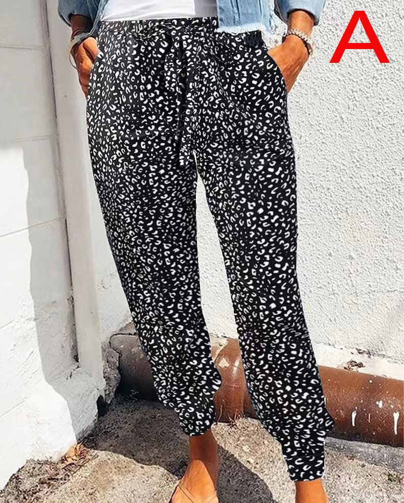 Women's Leopard Print Drawstring Jogger Pants Loose Fit