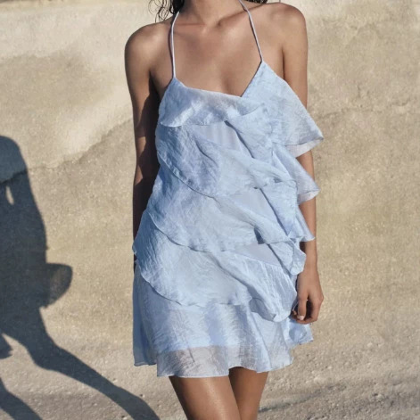Women's Asymmetric Halter Neck Dress Solid Color Slim Fit