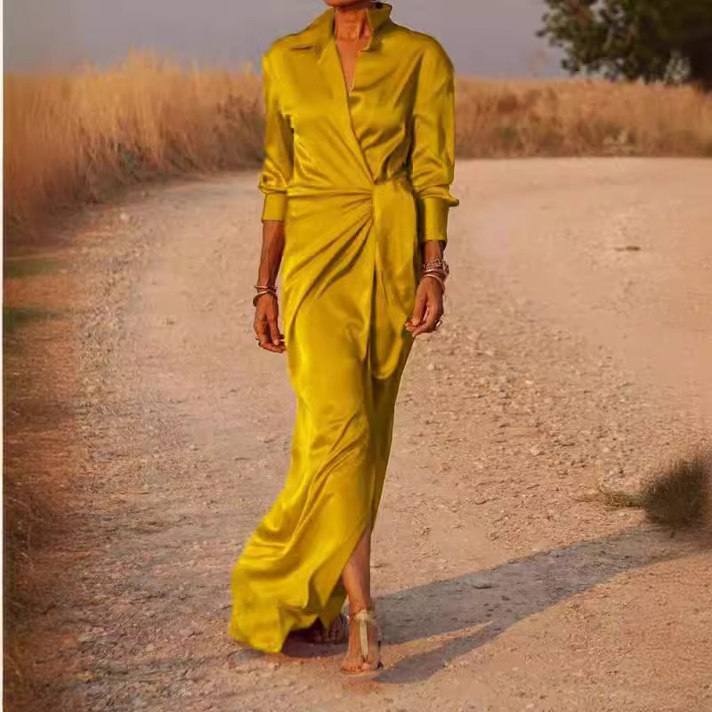 High-Waist Split Long-Sleeve Lapel Jumpsuit