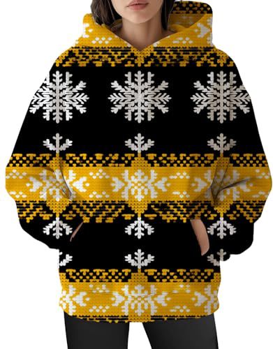 Women's Christmas Print Hoodie with Lantern Leaf Motif