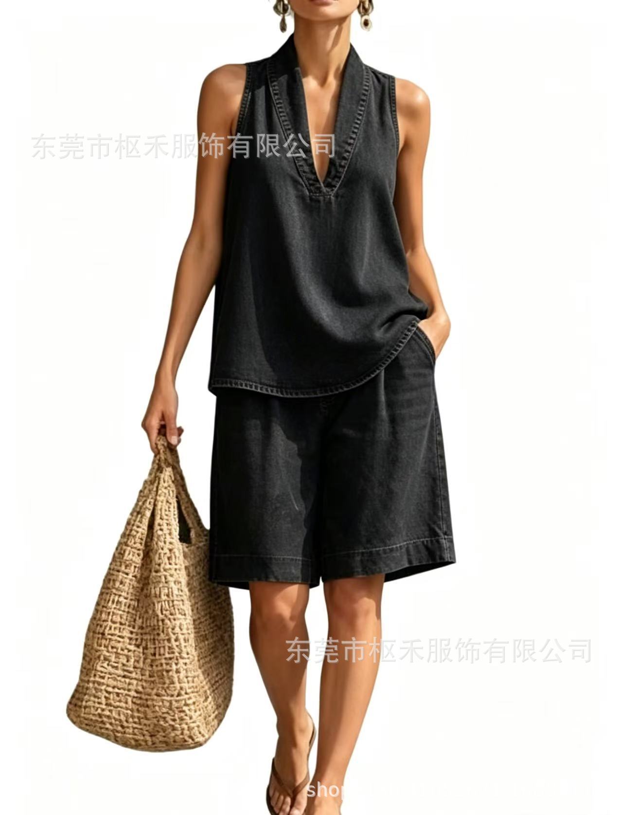 Retro Gradient Wash Print Sleeveless Halter Top Set