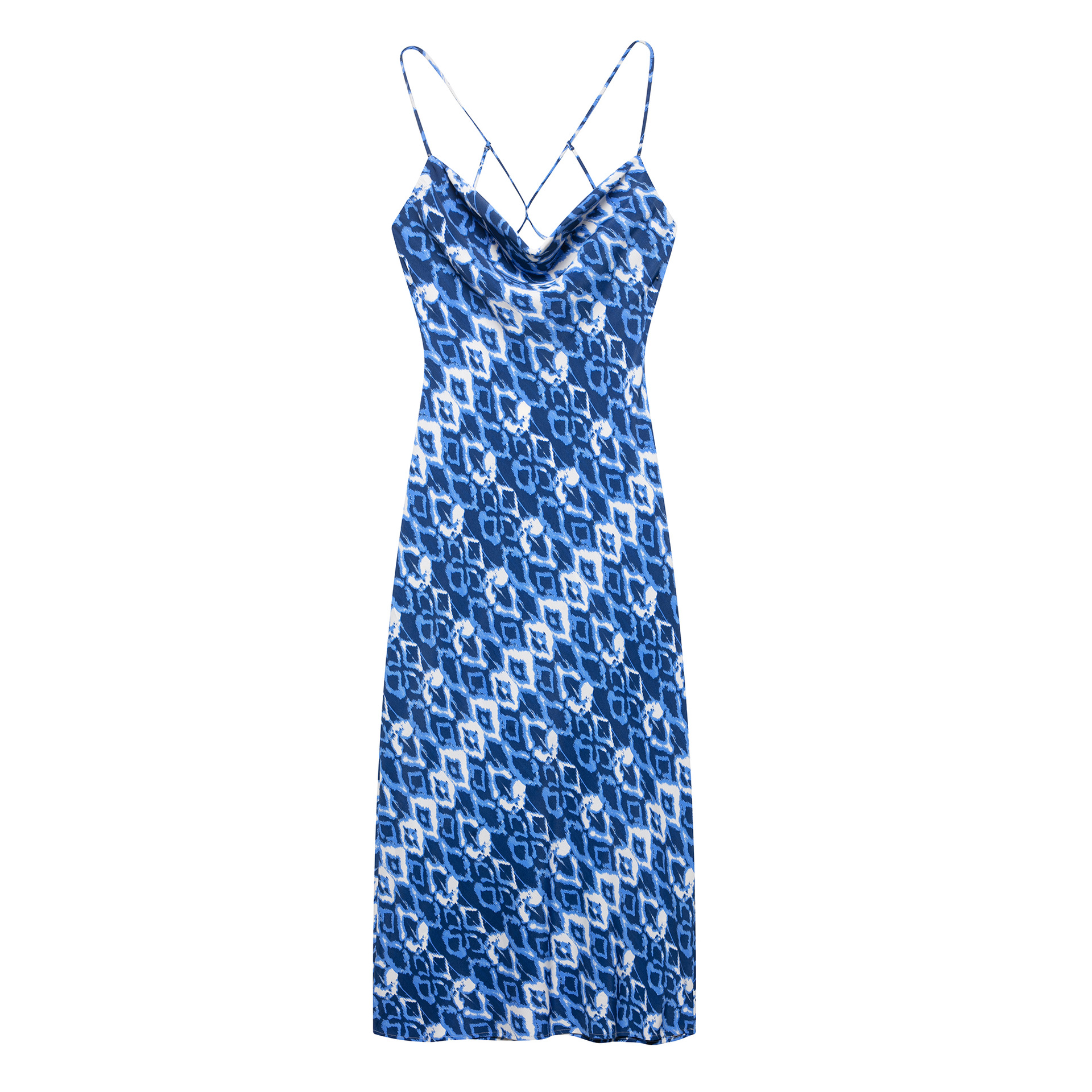 Women's Printed Sleeveless Midi Dress with Round Neck