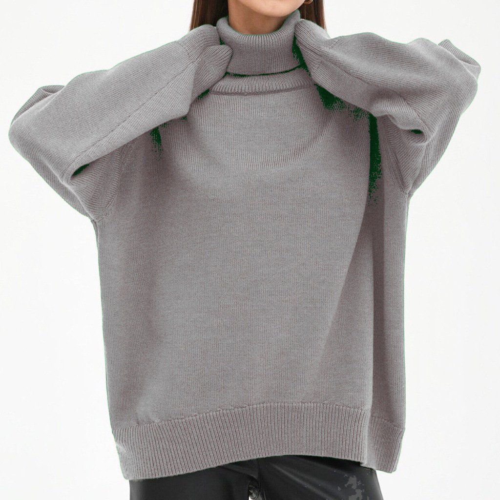 Solid Turtleneck Sweater Loose Knit Pullover