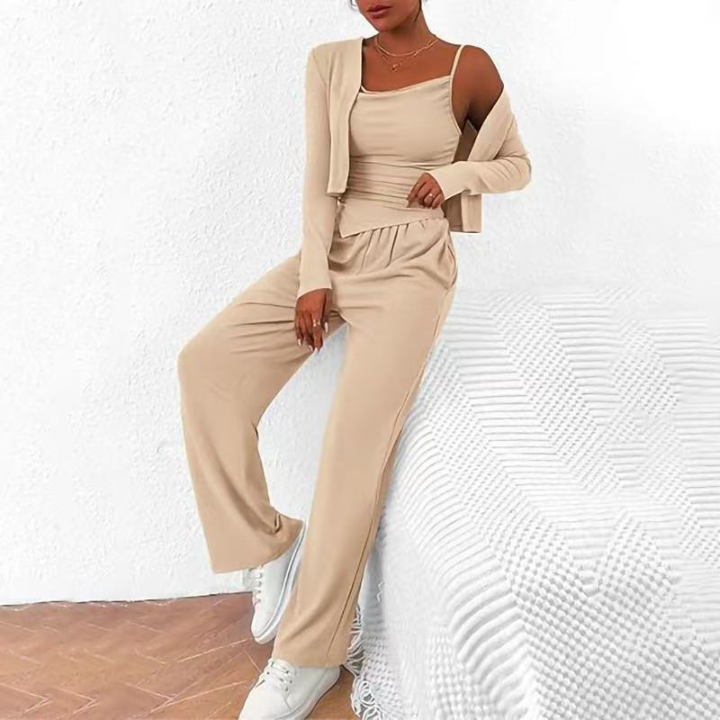 Women's 3-Piece Lounge Set: Zip Cardigan, Cami & Pants
