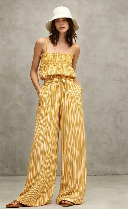 Striped Off-Shoulder Top and Pants Set Casual Loose Fit