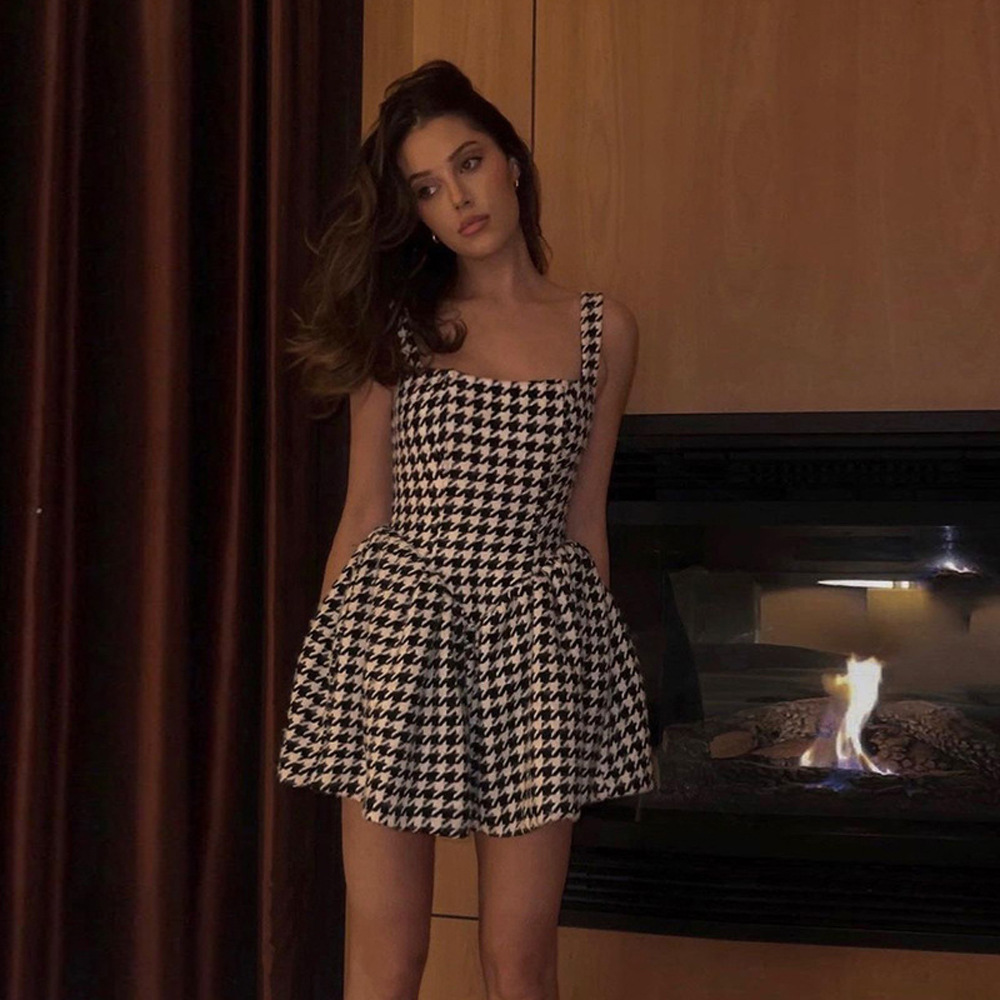 Women's Houndstooth Sleeveless Slip Dress