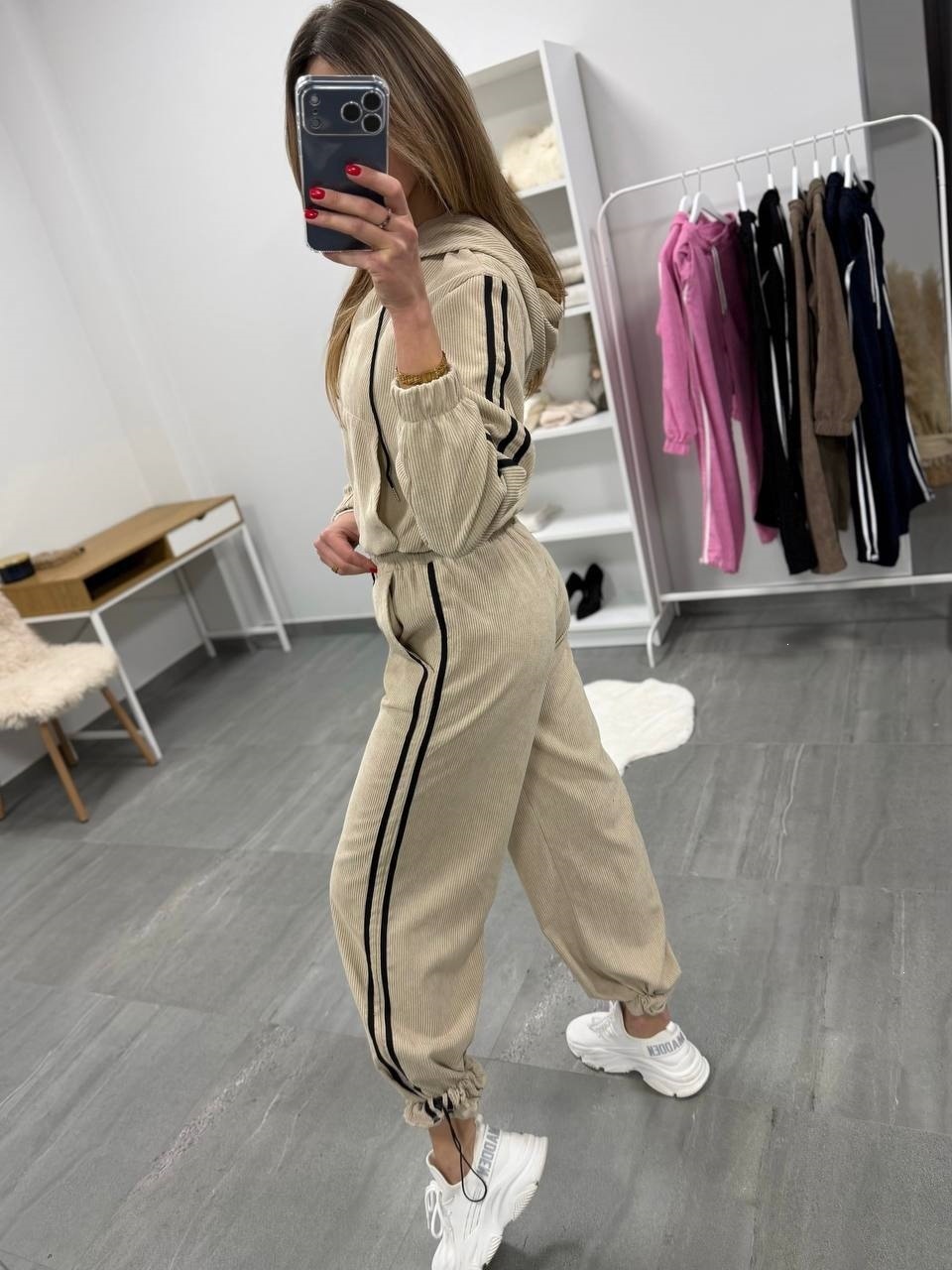 Women's Striped Two-Piece Set Long Sleeve Zip Hooded Cardigan and Pants