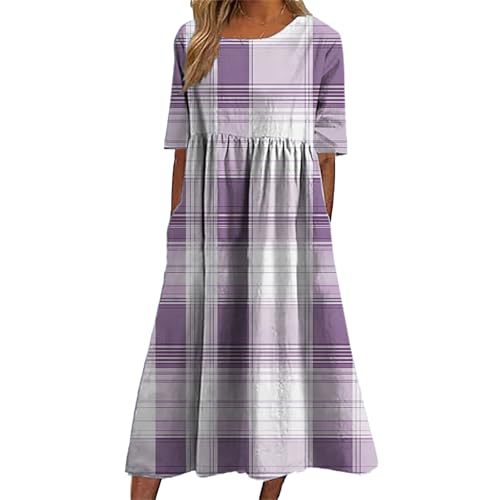 Women's Plaid Color-Block Floral Midi Dress with Pleated Details