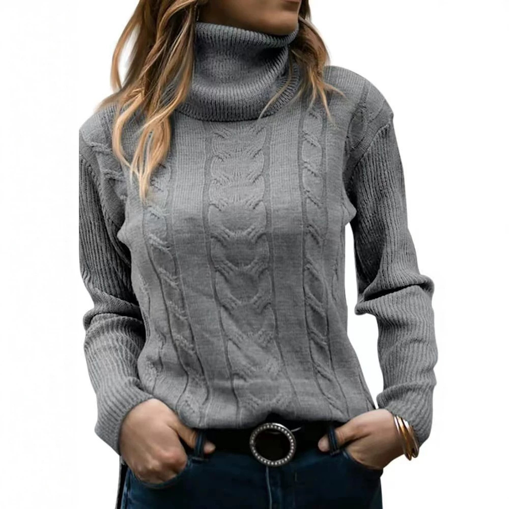 Women's Solid Turtleneck Knit Sweater Long Sleeve Pullover