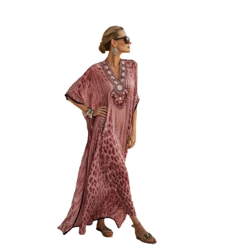 Women's Polka Dot & Solid Print Midi Dress, Slim Fit Deep V-Neck Half Sleeve