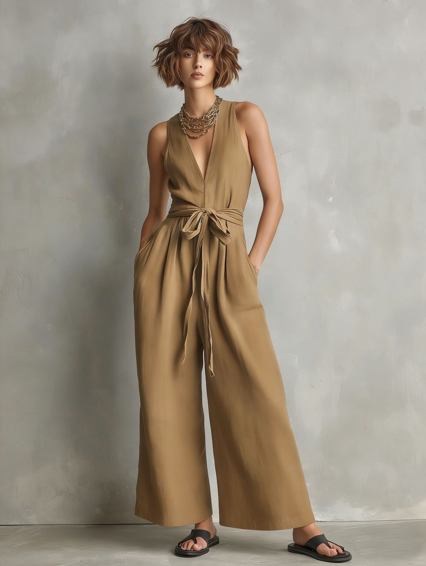 Elegant Sleeveless V-Neck Jumpsuit for Women Commute