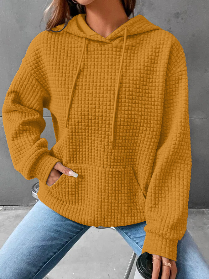 Women's Waffle Knit Crewneck Long-Sleeve Sweatshirt Solid Color