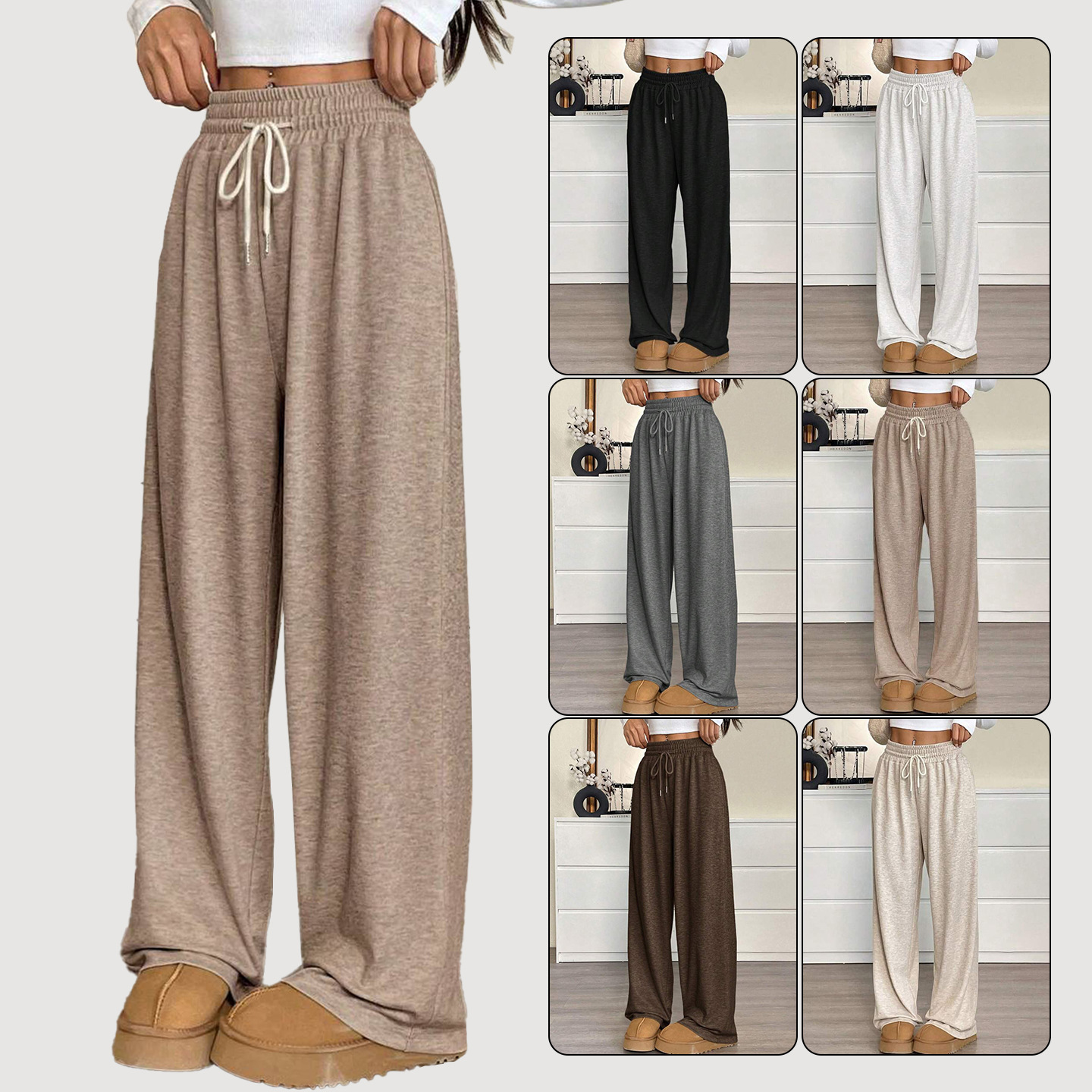 Women's Solid Color Wide-Leg Casual Pants Loose Slimming Commuter Trousers