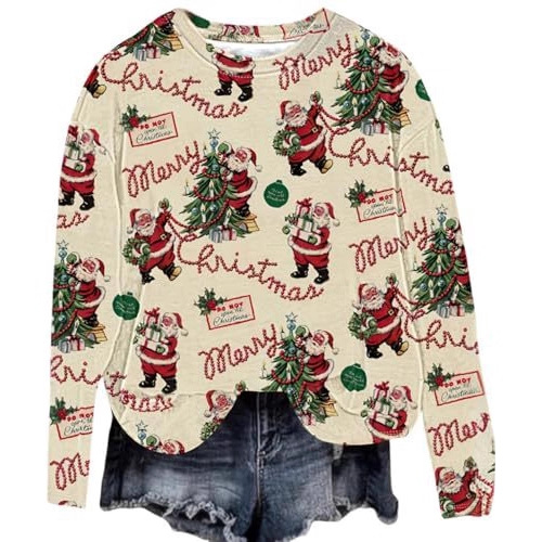 Women's Santa Letter Print Crewneck Sweatshirt