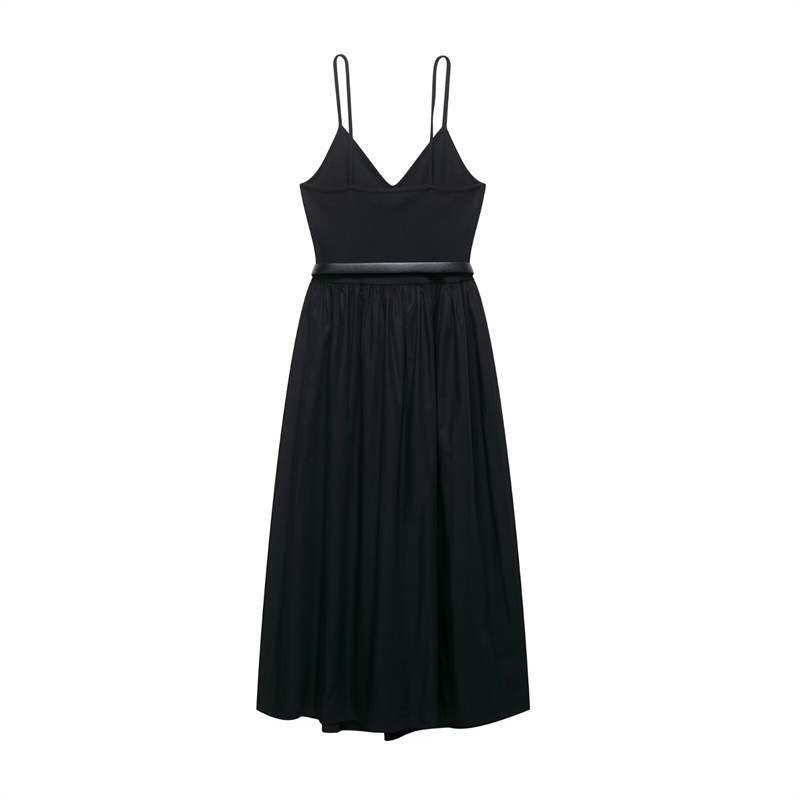 Women's Belted Spliced Midi Dress