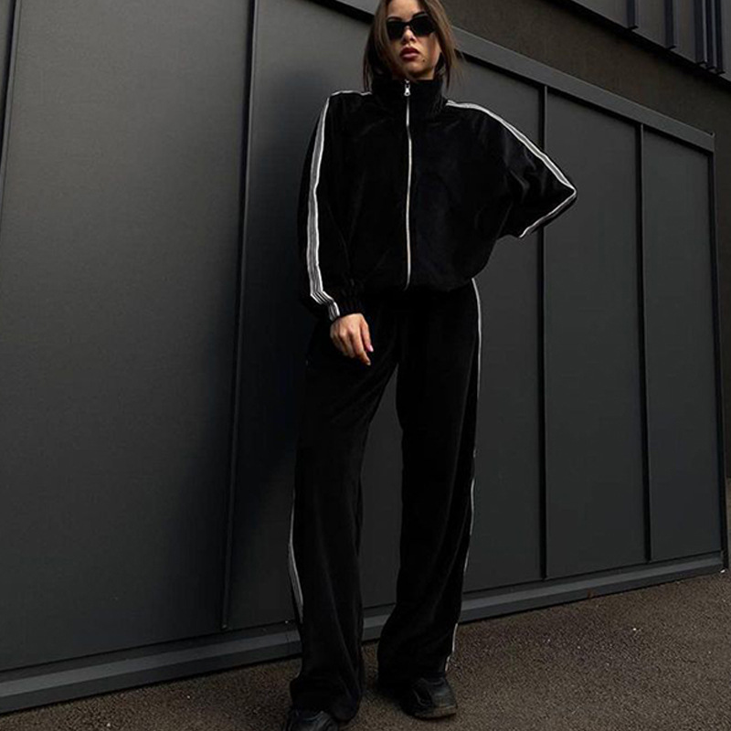 Women's Colorblock Zip Jacket & Pants Set Casual Streetwear Two-Piece